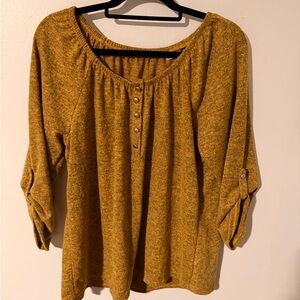 Notations Mustard Button-Front Blouse 3/4 sleeve softtt